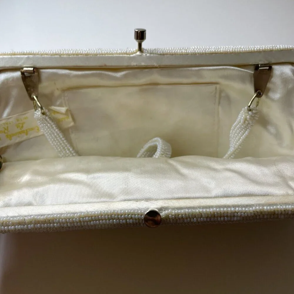 La Regale clutch purse Italian beads White Japan‎ Vintage Mid Century Floral EL4